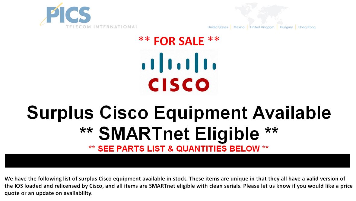 Cisco Surplus Equipment For Sale Top (6.23.15)