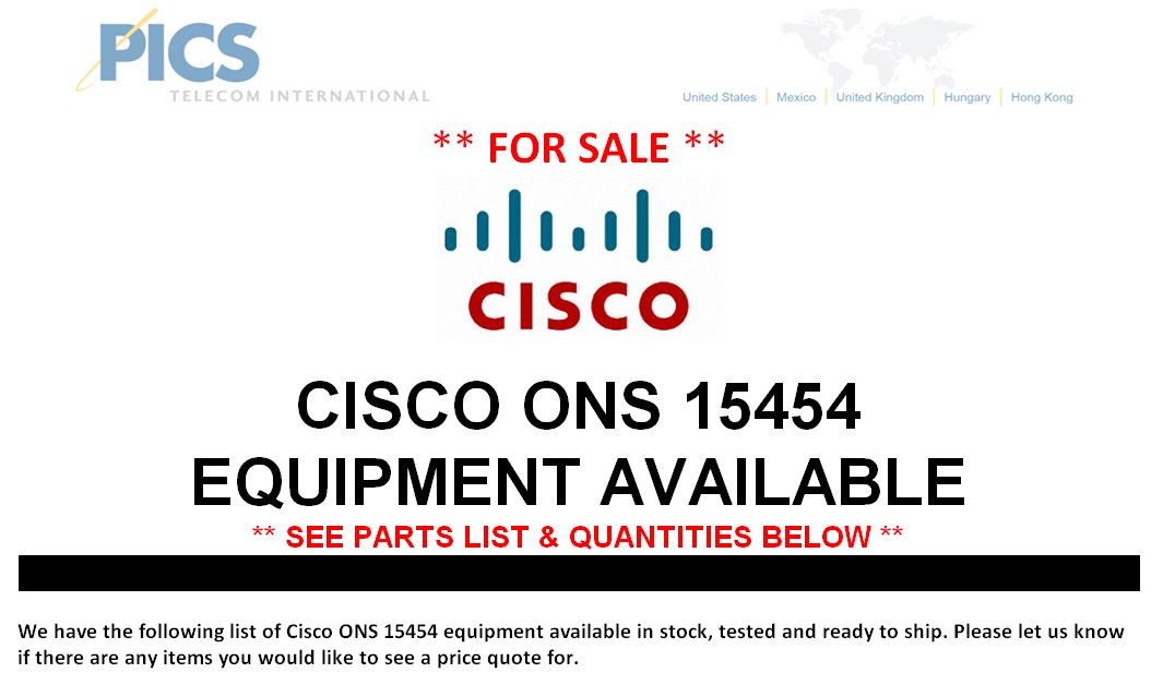 Cisco ONS 15454 Equipment For Sale Top (7.1.15)